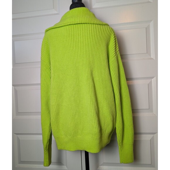 Zara Size M Cardigan Sweater Full Zip Lime Green Chunky Relaxed Oversized - Picture 4 of 9